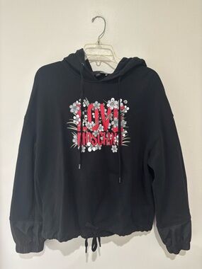 Moschino Black Hoodie with Red Floral Logo